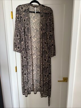 Mocha/Black Paisley Duster Cardigan NWOT